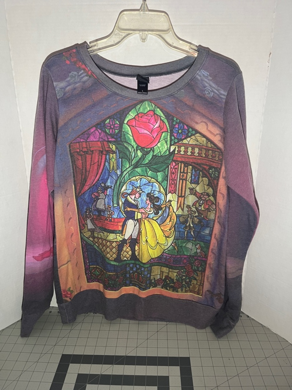 Disney beauty and the beast Stained-Glass Print Sweatshirt